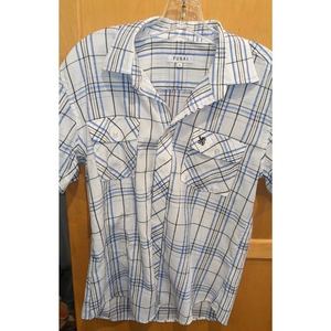 F.U.S.A.I.‎ Mens Button-Down Short Sleeve Shirt Plaid white blue plaid